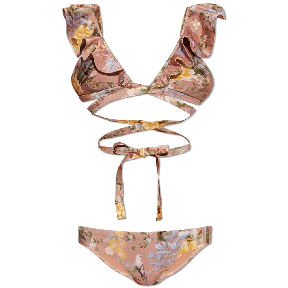 Zimmermann Women's Tallow Wrap Ruffle Bikini In Brown - Picture 4 of 5